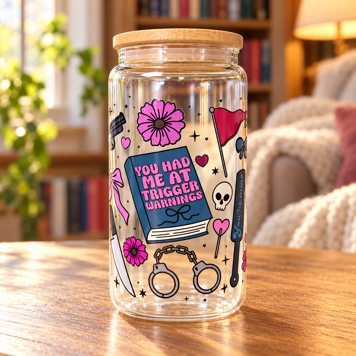 Bookish Romance Trope Cup – Clear Tumbler for Book Lovers